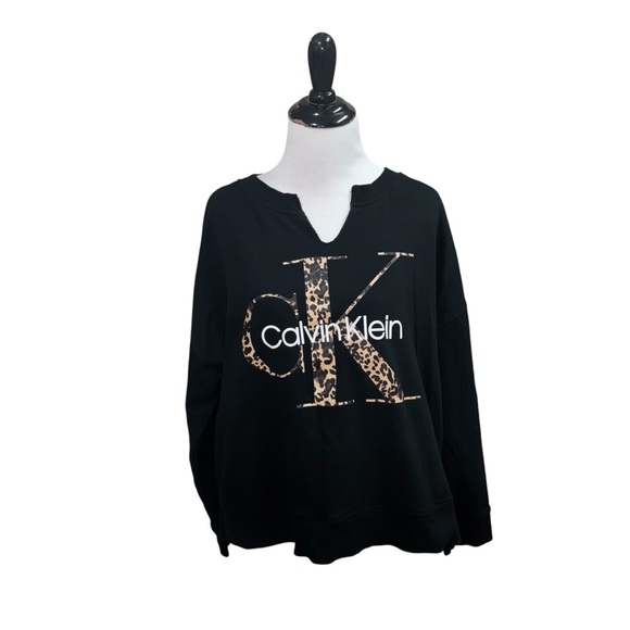 Calvin Klein Women's Size XL Crewneck Sweater Cropped Fit Logo Print Sporty - Picture 1 of 6